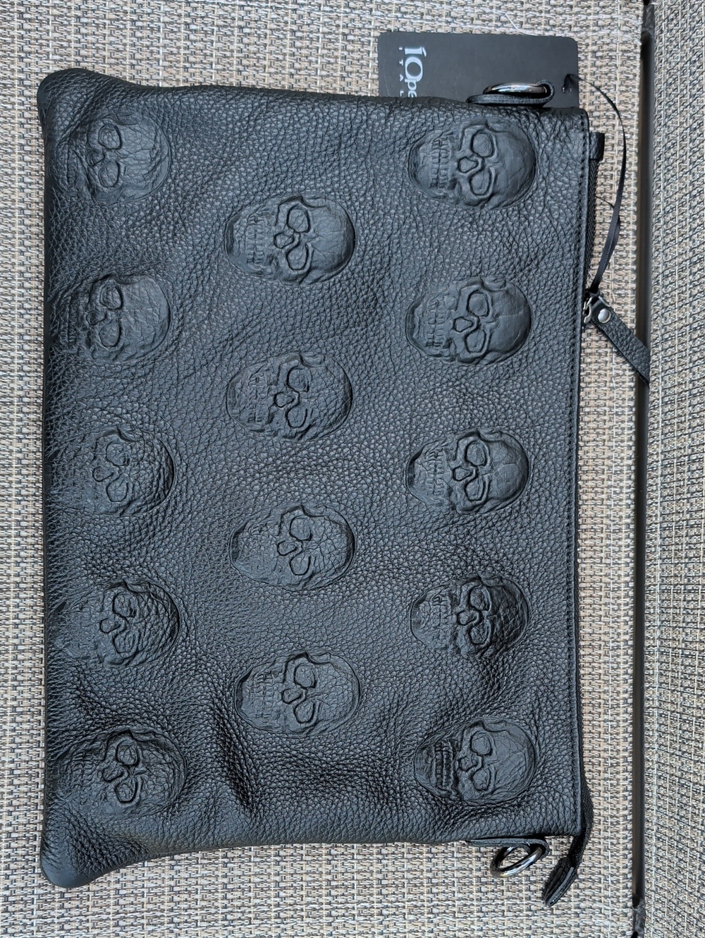 IOpelle Italia Black Leather Skull Embossed Clutch/Crossbody Bag NWT - Picture 3 of 5